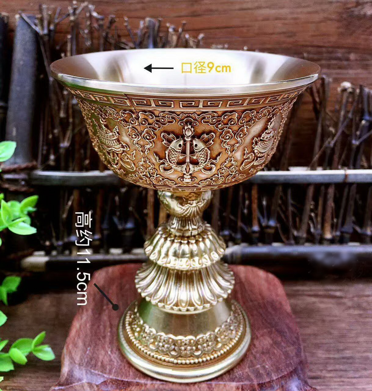 New Pure Bronze Sculpture Flower 8 Auspicious Oil Lamp Ghee Oil Lamp Liquid Oil Lamp Carved Design Caliber 9cm