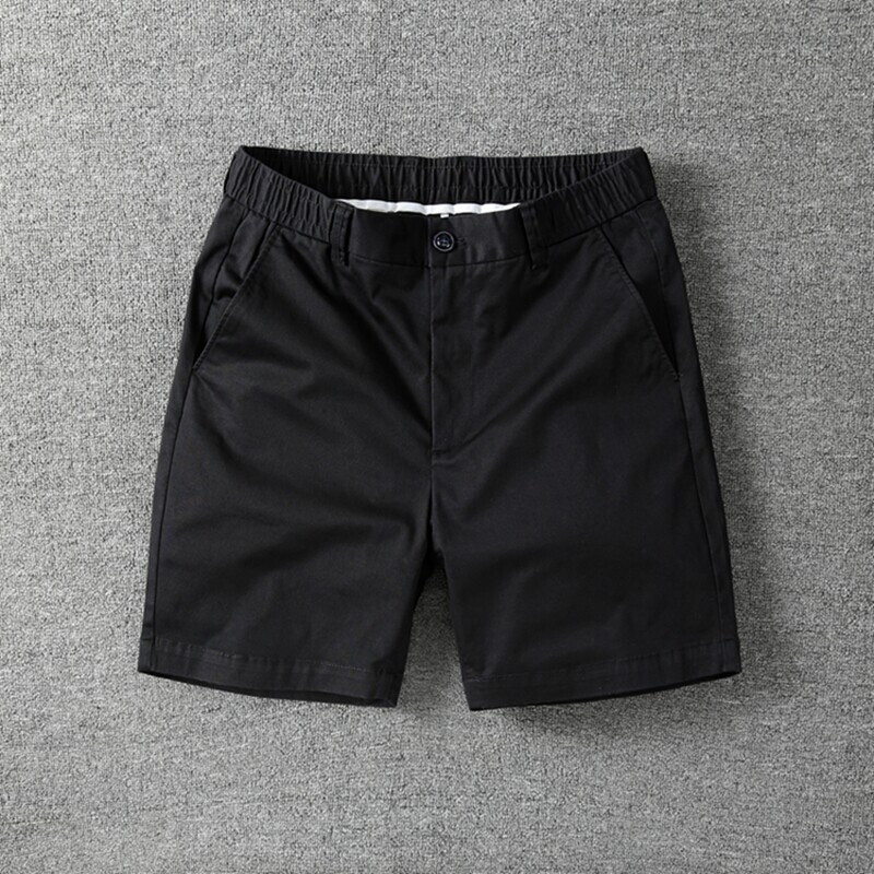 Black Casual Men's Summer Thin Cargo Shorts, American Style Pure Cotton Slim Straight 4-Point Shorts