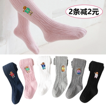 Spring and autumn childrens embroidered knitted cotton pantyhose small girl cute leggings stockings thin baby White
