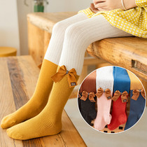 Spring and Autumn Girls Leggings Childrens Thin Knitted Cotton Big Bowknot Pantyhose Small and Middle Children Wear Long Pants