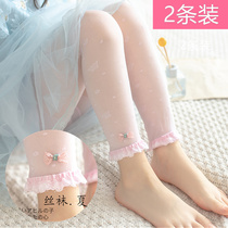 Summer girls thin silk stockings children ultra-thin transparent lace pantyhose baby white crystal anti-mosquito ankle-length pants