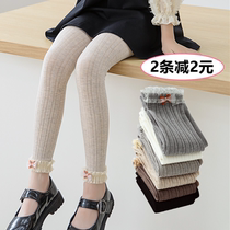 Spring and autumn girls lace leggings childrens thin nine-point trousers pure cotton outside wearing foreign white dance pantyhose