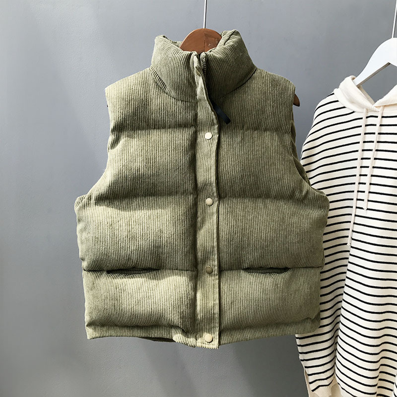 Áo vest nữ bằng vải cotton mùa thu đông ngắn phiên bản mới của Hàn Quốc áo khoác cotton rộng rãi cho học sinh hoang dã dày lên đồ công sở nữ