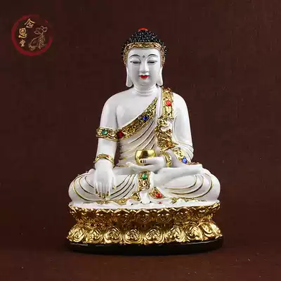 Imitation white jade sitting on Sakyamuni Buddha three treasures Buddha statue sitting like Sakyamuni Buddha paste gold paste Diamond painting knot