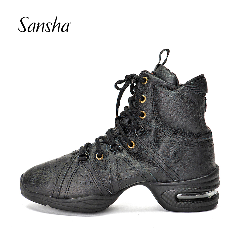 French Sansha sports dance shoes men's leather high tube with bottom air cushion square dance shoes women