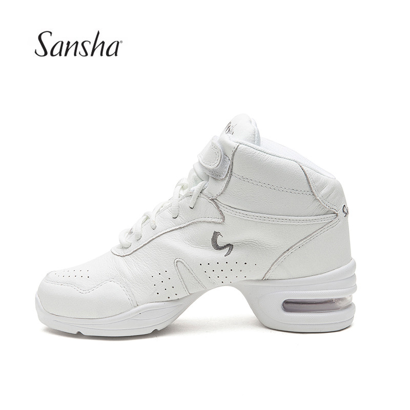 Sansha sports dance shoes leather surface air cushion modern dance shoes white high-top shoes all white square dance shoes for men and women
