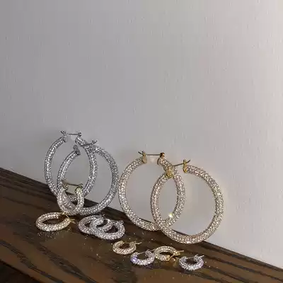 BOONEE ◆ 2021 New European and American circle earrings advanced summer feel full diamond ring temperament ear needle female