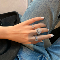 BOONEE◆Casual exquisite diamond-set smiley face gemstone flower type high-end open ring Fashion personality ring womens trend