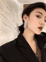 BOONEE◆European and American style bling temperament square bright diamond tassel exquisite earrings Summer new high-grade earrings