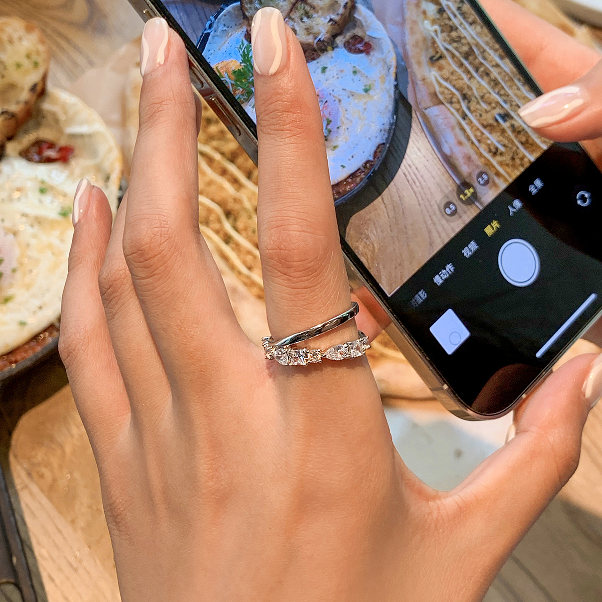 BOONEE Original design simple high-end temperament double-layer hollow diamond ring female ins trendy index finger ring