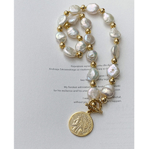 Boonee◆ Baroque Pearl Coin Pearl Coin Pearl Pearl Pearl Coin Pearl Pearl Pearl Coin Pearl Cross Chain Superior Sense Gift Gift Gift Girls