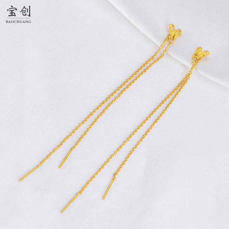 New Tide Pure Gold Fashion Brief Personality Butterfly Long Ear Necklace 999 Foot Golden Lady Temperament Ear Accessories