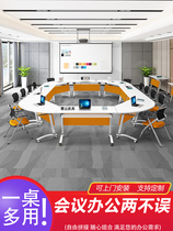 Folding training table and chair combination student conference table table table mechanism pulley office table mobile multifunctional splicing