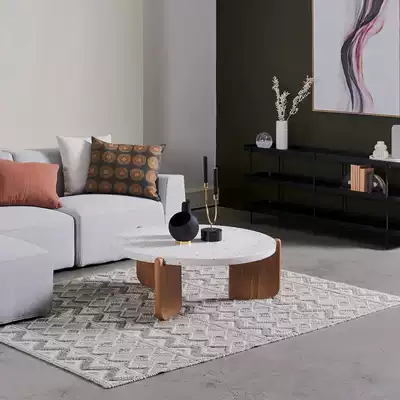 Nordic creative terrazzo solid wood coffee table Designer living room small apartment Minimalist round table Marble ins low table