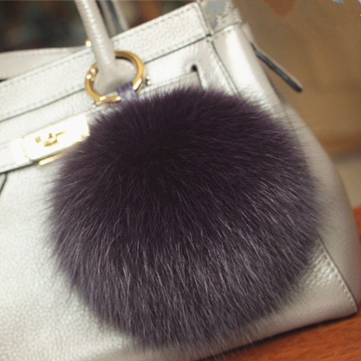 Cute Fox Fur Ball Bag Pendant for Women, Exquisite Real Fur Keychain Ornament, Large Plush Ball 13cm Accessory