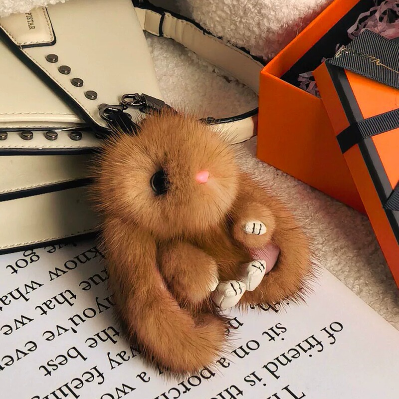 Cute Imported Mink Fur Bunny Bag Pendant Plush Toy Car Keychain Decoration