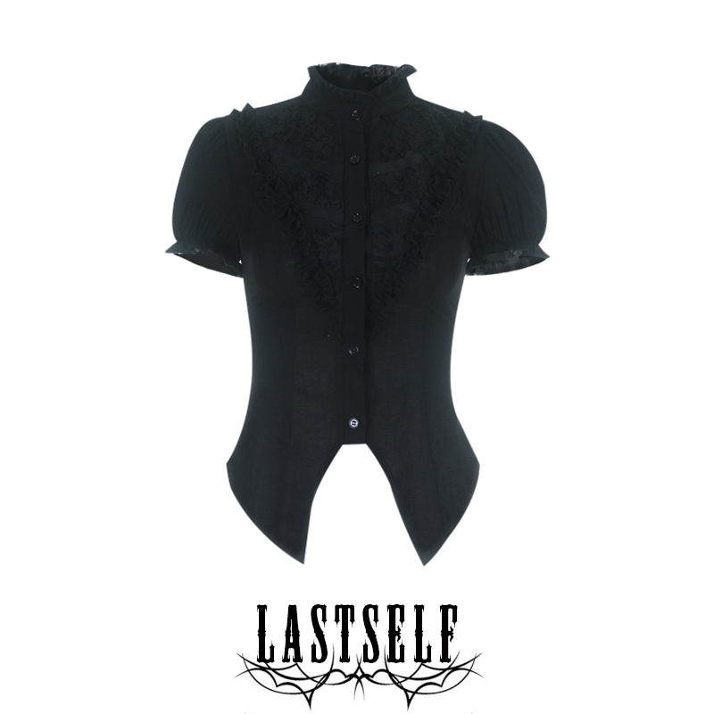 Lastself Black Swan Retro Style Puff Sleeve Shirt for Women Gothic Stand Collar Waist-Cinching Lace Patchwork Top Lastself Black Swan Retro Style Puff Sleeve Shirt for Women Gothic Stand Collar Waist-Cinching Lace Patchwork Top