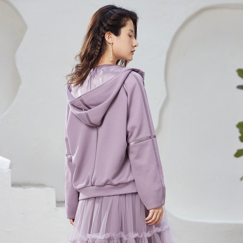 [in Stock 50% off] Elevenrain Purple Sports Style Hooded Sweatshirt Jacket Casual Zipper Top J002