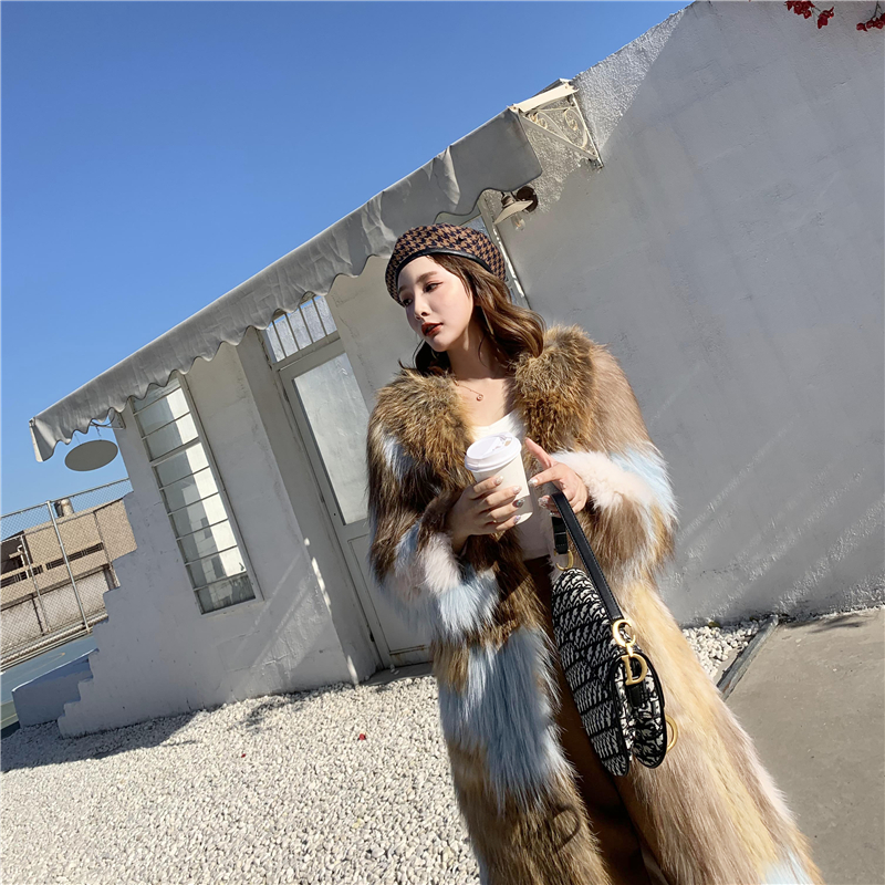 2022 Haining new trendy brand white fox fur coat women Phnom Penh fox woven fur coat women mid-length