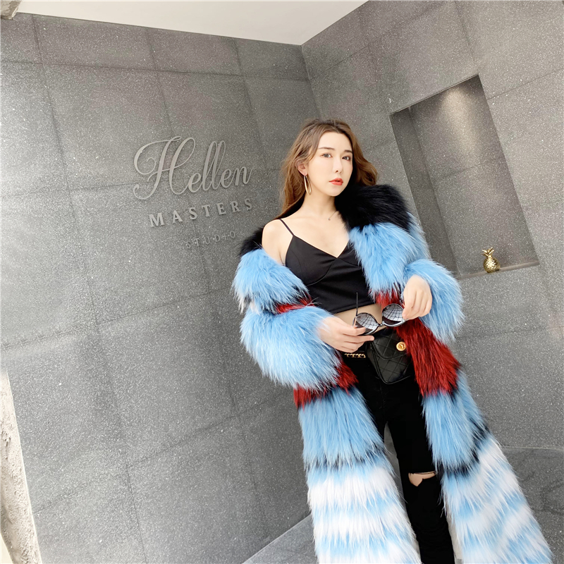 2022 European and American style raccoon fur fox fur woven fur coat women's fur coat suit collar long lapel