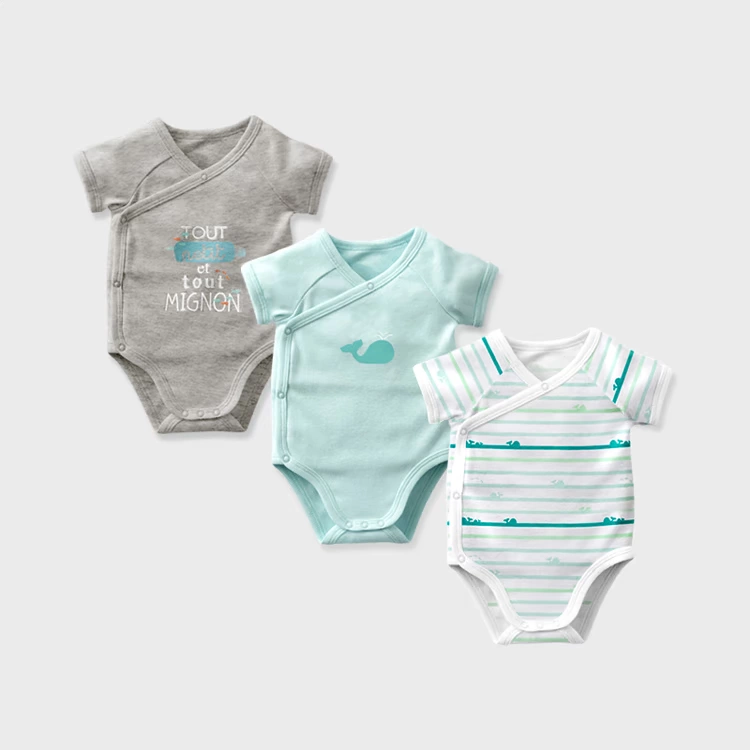 TATABEBE sơ sinh cotton ngắn tay bên mở mảnh tam giác túi rắm quần áo nhà sư quần áo romper quần áo - Áo liền quần