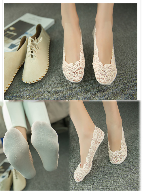 Đầm ren nữ mùa xuân và mùa hè mỏng cotton silicone chống trượt chống vô hình nông miệng ngắn vớ đế giày đơn vớ tất noel