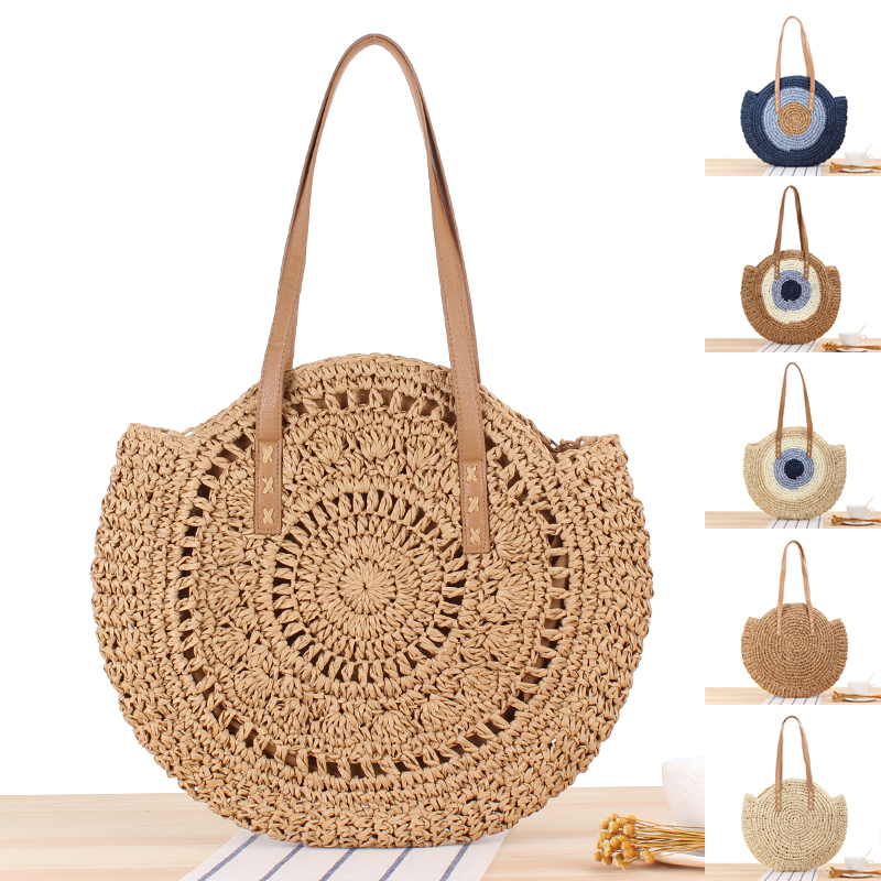 The Store Manager Recommends the New Simple Round Shoulder Bag Made of Paper Rope Weaving, a Beach Bag for Seaside Vacations, a Fashionable Women's Bag