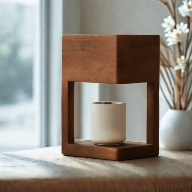 Walnut Wood Flameless Aromatherapy Candle Warmer Lamp, Timed Bedside Table Lamp, Wax Melting Lamp, Ambient Light, Night Light