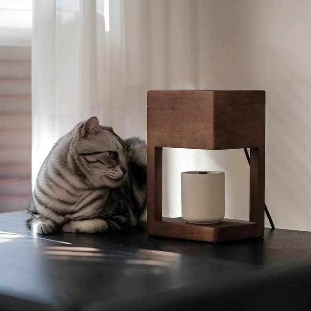 Walnut Wood Flameless Aromatherapy Candle Warmer Lamp, Timed Bedside Table Lamp, Wax Melting Lamp, Ambient Light, Night Light