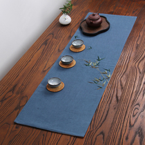 Tea mat Cotton linen art tea flag handmade embroidery Double-layer Chinese tea ceremony Kung fu Zen table flag Tea curtain Tea cloth tea mat