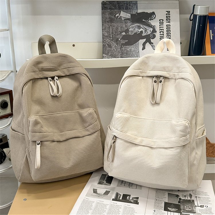 Simple Large-Capacity Corduroy Backpack Student School Bag Korean Style Japanese Style Multi-Purpose Travel Shopping Large