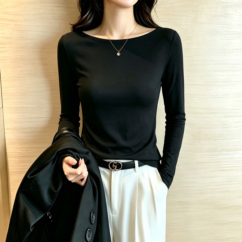 Black Off-Shoulder Base Layer Women's Autumn and Winter 2026 New High-End Boat Neck Thin Long-Sleeve Ribbed Knit Top Black Off-Shoulder Base Layer Women's Autumn and Winter 2026 New High-End Boat Neck Thin Long-Sleeve Ribbed Knit Top