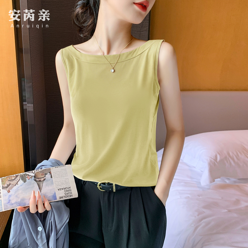 Off-The-Shoulder Ice Silk Loose Camisole for Women, Suitable for Outerwear, Covers Side Breasts, Prevents Exposure, Sleeveless, Cool and Slimming Inner Top