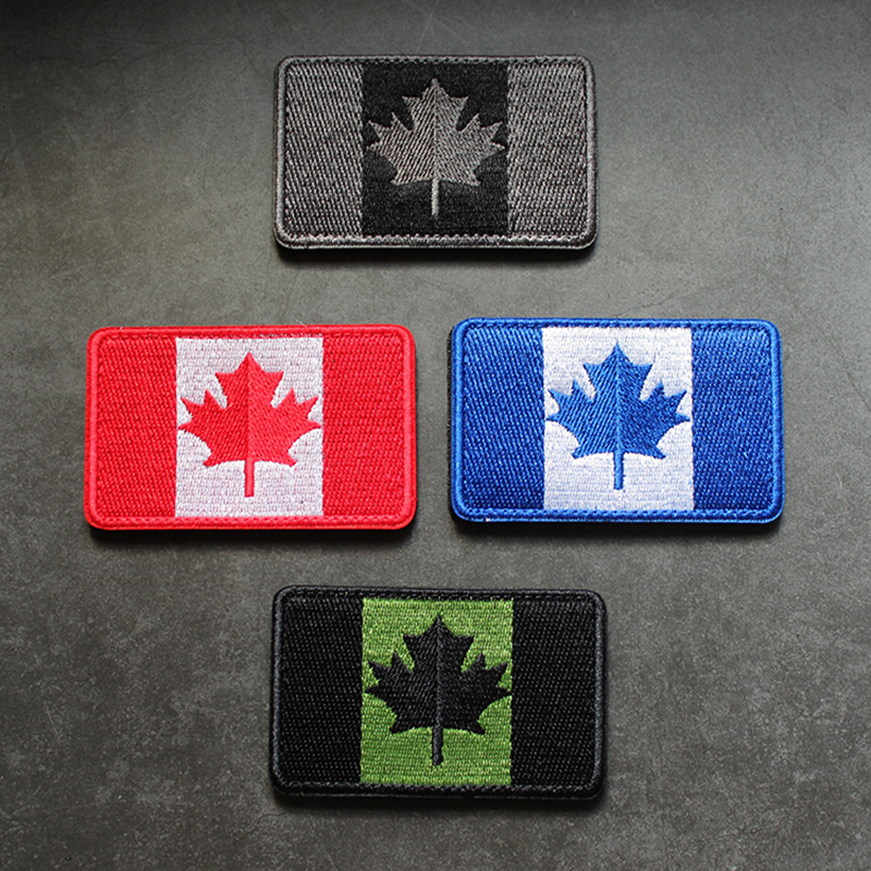 Rectangular Embroidery Magic Sticker Canada Flag Maple Leaf Badge Arm Badge with DIY sewing mending program Cubism embroidery