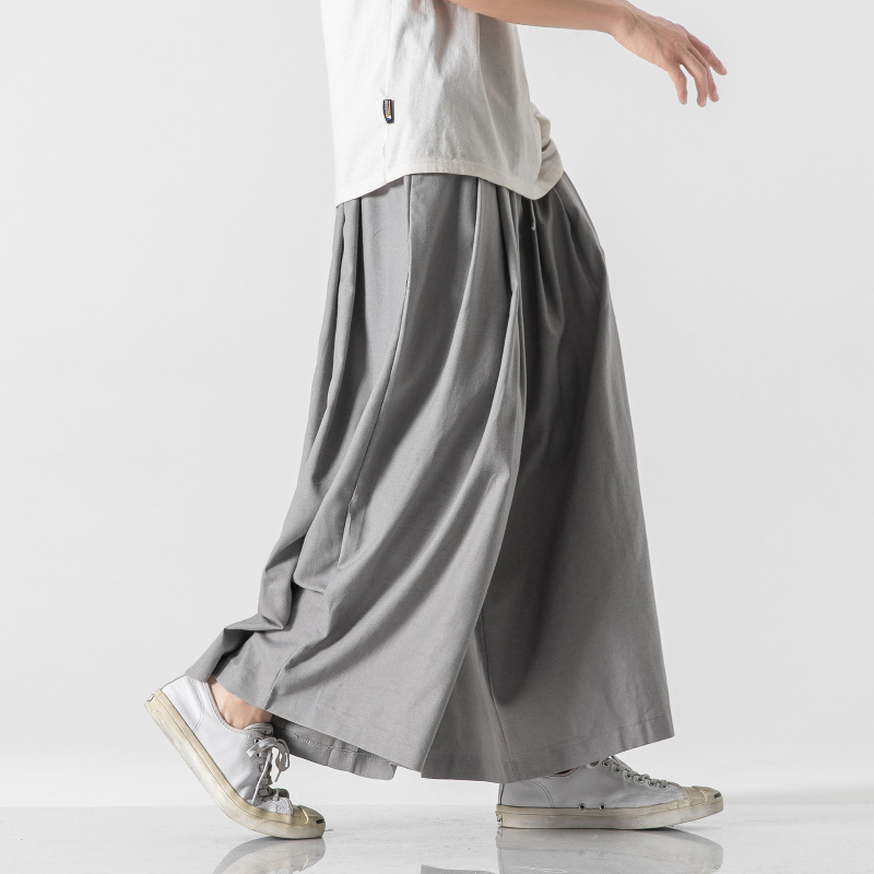 Japanese-Style Plus-Size Wide-Leg Pants for Men, Chinese-Style Cotton-Linen Straight-Leg Wide-Leg Skirt Pants, Unisex Couple Hanfu Casual Pants