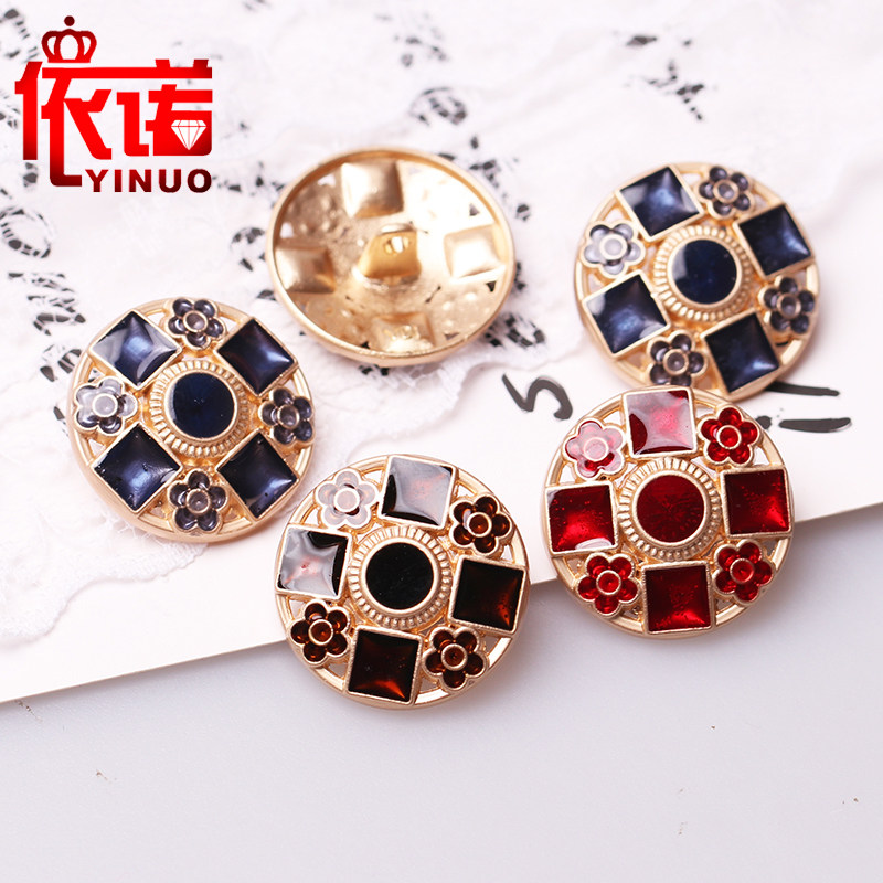 Women's Metal Buckle Round Oil Color Top Jacket Suit Windbreaker Fashion Decoration Korean Version Buttons