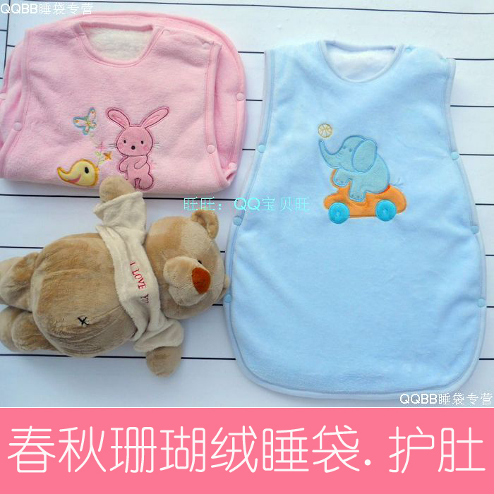 Spring and autumn baby sleeping bag Coral velvet vest belly sleeping bag Air conditioning heating room baby thin sleeping bag anti-kick quilt