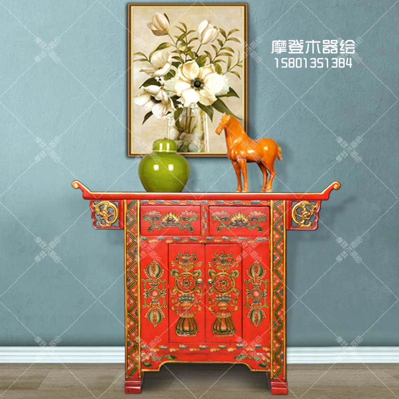 Tủ hiên cổ sơn tĩnh điện, kiểu Tây Tạng để bàn, tủ hông, tủ nghiêng, tủ hội trường, tủ gia đình, đồ gỗ nội thất gỗ nguyên khối Trung Quốc - Buồng