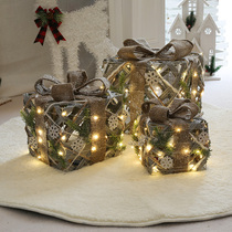 Christmas Decorations Iron Art Gift Box Three Sets Luminous Christmas Tree Pile Head Mall Hotel Shop Window Hem courtesy kit