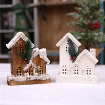 Christmas wooden house desktop ornaments decorate Christmas mini window scene decoration Christmas house Snow Castle