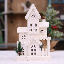 Christmas decorations Mini Desktop wood Luminous Wood House Small Castle Children Christmas Presents Scene Wooden House