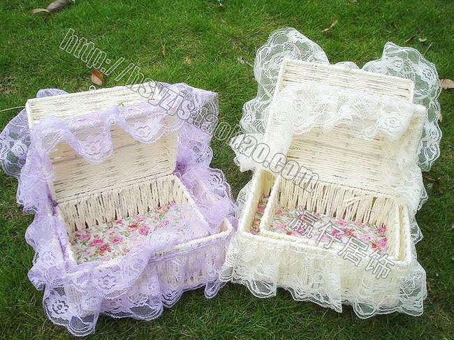 Han Style Set Two Small Pieces Of Flowers Cloth Arts Lace Lace lace containing basket Woven Paper Choreographers of the Decorative Shelve Blue Box