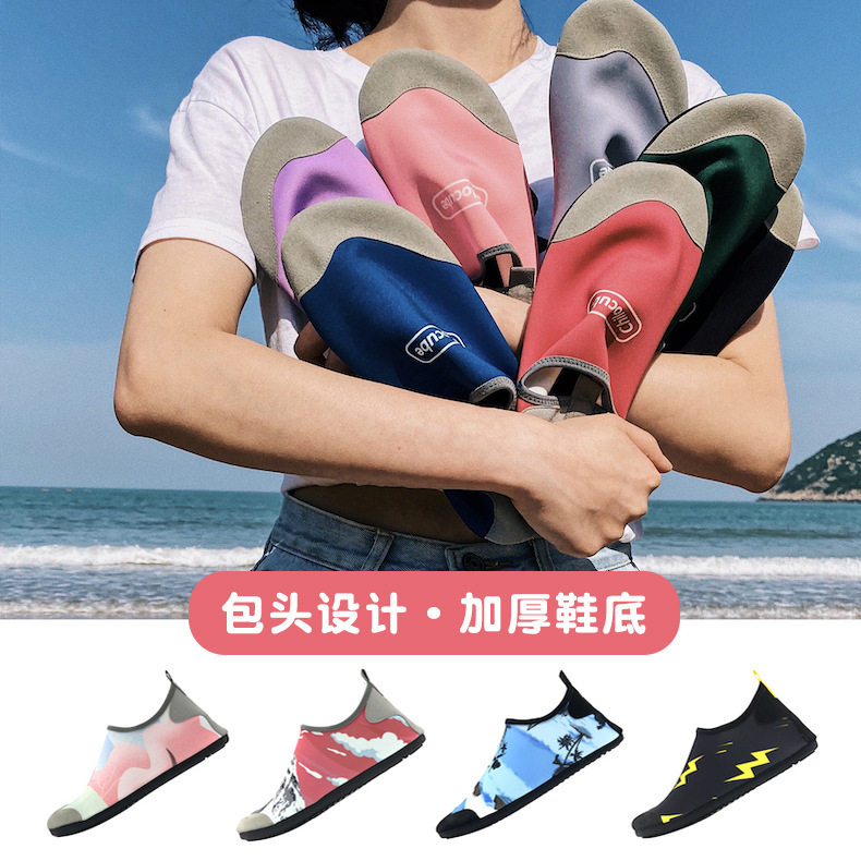 Outdoor Baotou Beach Shoe Sox Women seaside lovers Soft thick bottom non-slip Anadromous creek shoe speed dry snorkeling involved water men