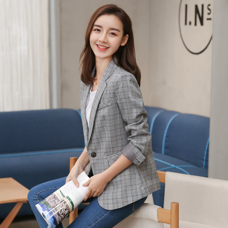 Small suit ladies 2022 spring new Korean style slim retro plaid casual jacket short plaid small suit