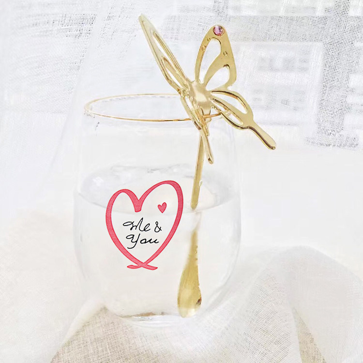 Japan Imports High Mulberry Metal Creative Flash Drilling Cute Heartwing Golden Butterfly Coffee Spoon Stirring Stick