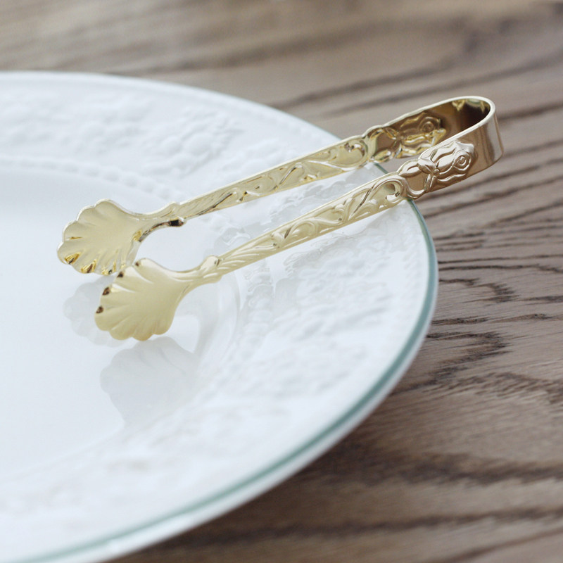 Spot Japan import salus gold granulated sugar clip vintage carved stainless steel exquisite craft ice cube clip