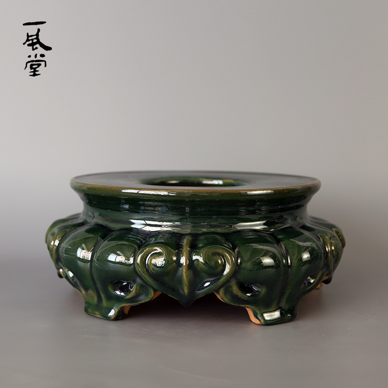 One Wind Church Stone Bay Old Basin Bonsai Basin Flower Holder Lotus Base Lotus Base High Temperature Firing Chinese Pure Pottery-Taobao
