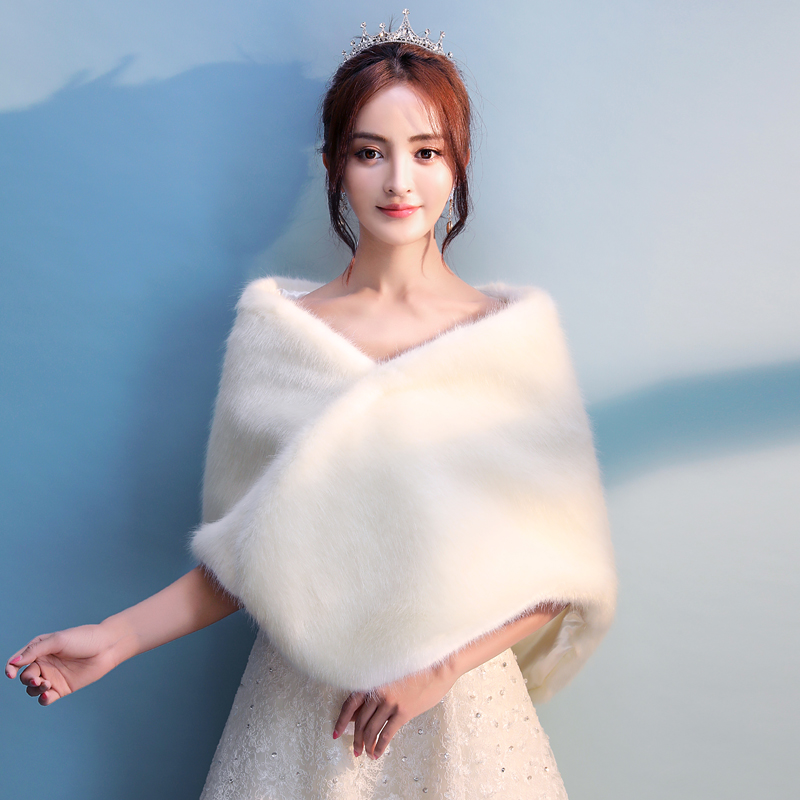 Bride autumn and winter wool shawl wedding dress wedding cape coat thickened warm large size cheongsam wool shawl female