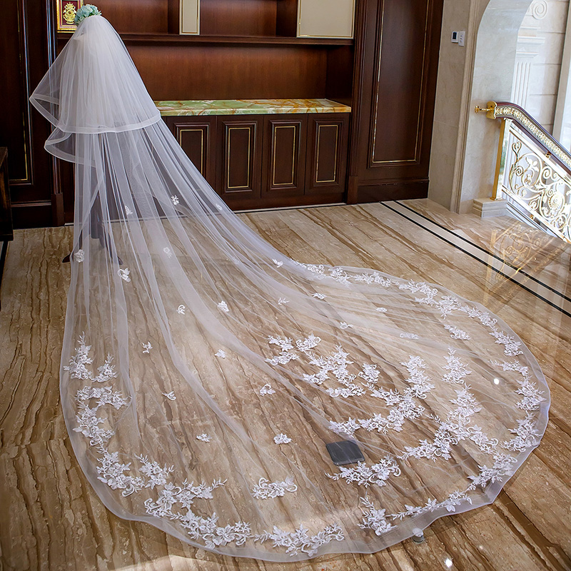 Champagne starred head yarn female brides super-long trailing wedding dresses wedding dresses headwear head decorated with long version of supersenssen white