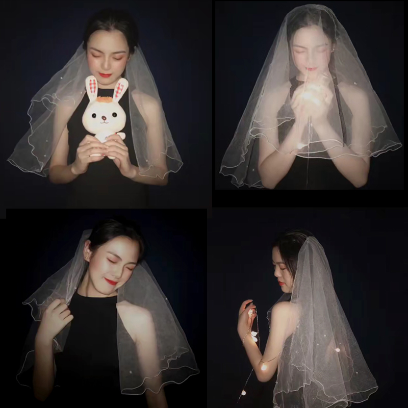 Bridal Head Veil Woman Retro Wedding Wedding Wedding head Veil Hair Accessories Ultra Fairy's Short Champagne Mesh Red Photo Prop